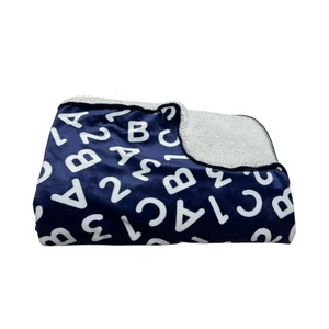 Just Born ABC 123 Navy Blue White Baby Blanket Letters Numbers Sherpa Alphabet - Picture 1 of 4