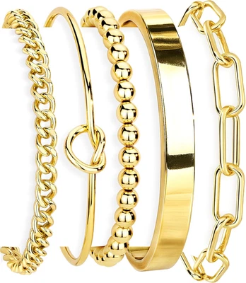 Pulseras de oro para mujer sin deslustre, chapado en oro de 14K brazalete grueso brazalete dorado  Foto 1 de 4