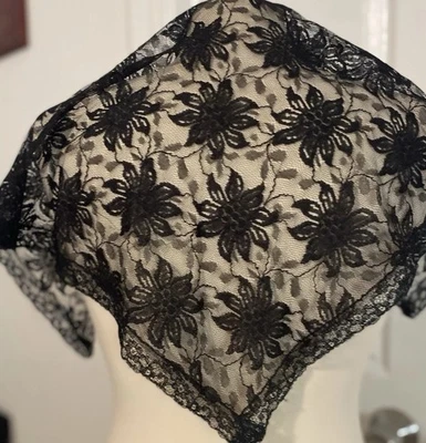 Velo Iglesia Mantilla Encaje Negro Español Vintage 82cm x 110cm Foto 1 de 4