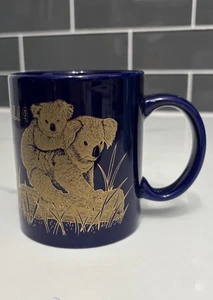 Australia Blue Coffee Tea Mug With Gold Koala and Kangaroo - Picture 1 of 7