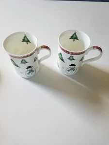 CROWN TRENT FINE BONE CHINA ENGLAND KAFFEETASSE 2ER SET WINTER/WEIHNACHTSSZENE - Bild 1 von 8