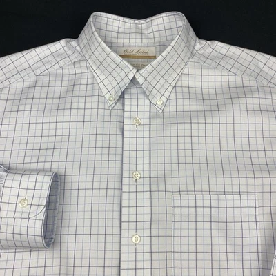 Camisa de vestir Roundtree & Yorke etiqueta dorada para hombre 16-33 blanca con sarga a cuadros azules Foto 1 de 4