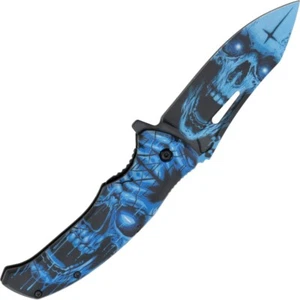 Nightmare V Klappmesser blaue Totenköpfe - Picture 1 of 5