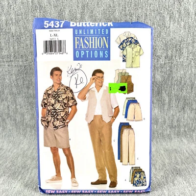 Butterick 5437 Button Front Shirt Vest Shorts Pants Mens Size L XL Easy Pattern - Image 1 of 4