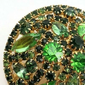 VTG Brooch WEISS Green Prong Set Faceted Rhinestones Pin Green SIGNED Statement  - Picture 1 of 9