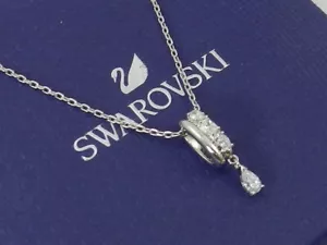 Swarovski Rhodium-Plated Mixed Crystal Double Ring Pendant Necklace 15" NO BOX - Picture 1 of 5