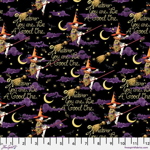 RETRO VINTAGE SPOOKY CUTE HALLOWEEN MARY ENGELBREIT BE A GOOD ONE FABRIC HALF YD - Image 1 of 1