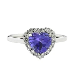 Ring Tansanit feines Blau-Violett Herz Brillanten 750er Weißgold Herzring, neu - Picture 1 of 4
