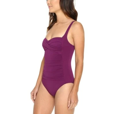 La Blanca Core Solid Lingerie One Piece Shirred Front Swimsuit Cranberry Size 6 - Image 1 of 2