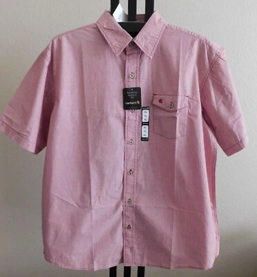 Carhartt Men’s XL Short Sleeve Button Front Work Shirt Red Chambray Pocket NWT - Image 1 of 2