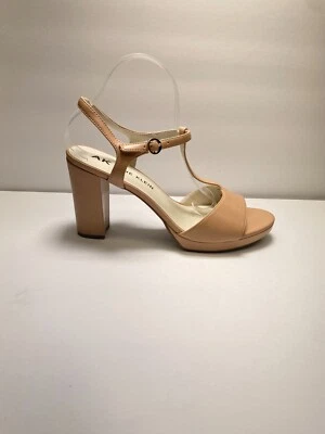 ANNE KLEIN Mujer Nude Vita Bloque Tacón T-Correa Sandalias Tacón Talla 11 Foto 1 de 4