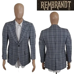 Vintage 70s Rembrandt 2 Button Gray Blue Check Wool Blend Sport Coat Blazer 35S - Picture 1 of 11