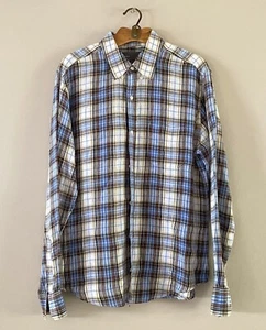 Vince Herren 100 % Leinen Langarm Schottenkaro Button-Down Hemd Größe LARGE - Bild 1 von 12