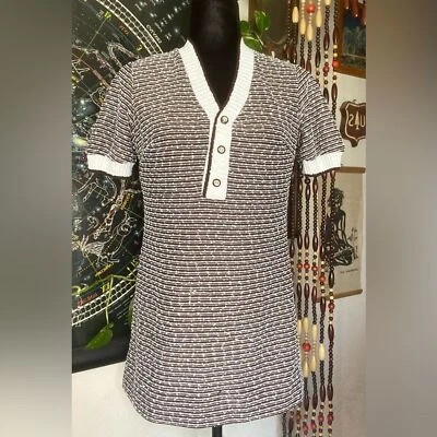 Vintage 60’s Brown & White Tunic Top. S/M. USA. Acrylic. Back Zipper.  - Image 1 of 4