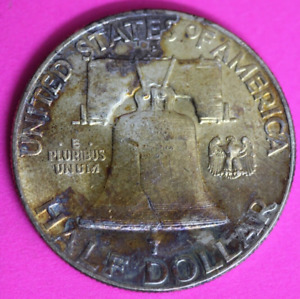 Rainbow Toned 1951 D Ben Franklin Silver Half Dollar Exact Coin Shown OCE 109
