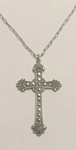 Collar colgante vintage de plata esterlina y cruz de marcasita Theca de 16" de largo - Imagen 1 de 5