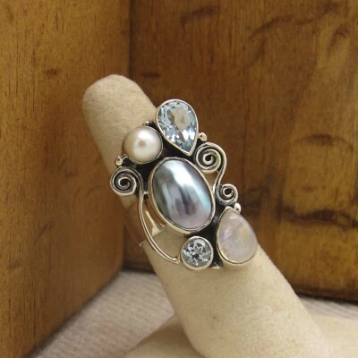 Anillo con racimo de varias piedras de plata de ley talla 6 3/4 Foto 1 de 4