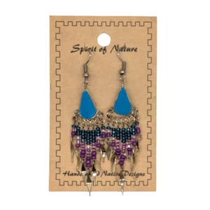 Spirit Of Nature Earrings Beaded Dangle Teardrop Shaped Stone - Picture 1 of 3