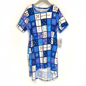 LuLaRoe Kids Unisex Size 12 Blue/White Snowman Gracie Top NWT - Picture 1 of 5