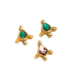 20 Pcs, 14x12mm Kundan Earring Connectors Golden - Picture 1 of 17