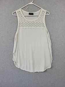 ASTR Silk Rayon White Lace Trimmed Boho Flowy Tank Top Women's Small - Picture 1 of 12