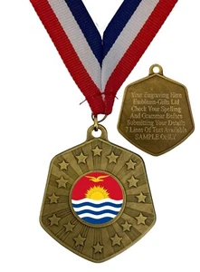 Kiribati National Flag 66mm Abril Gold Medal & Ribbon Engraved Free - Picture 1 of 3