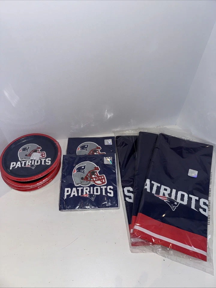 New England Patriots NFL Football Party Supplies Plates Napkins Table Cloths - Image 1 of 4