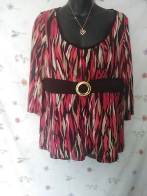 AB Studio Women's multicolor Print 3/4 Sleeve Blouse,Poly/Spandex, size L - Image 1 of 4