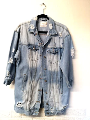 Chaqueta de mezclilla rasgada para mujer GOLDENIM talla XS color azul claro Foto 1 de 4