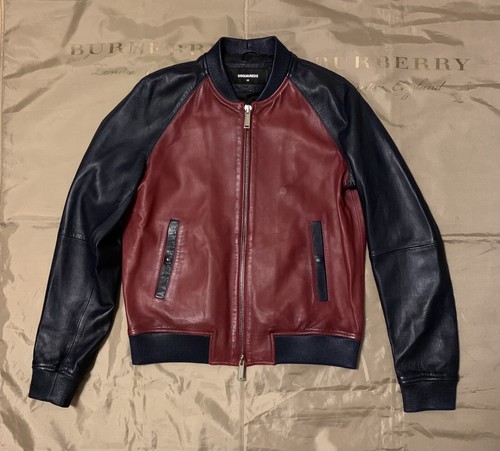 Giacca esterna Dsquared2 da uomo blu rossa in pelle blu rossa $2356 taglia 48