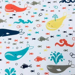 820. Colourful whales on white 100% Cotton Fabric. Price per 1/2 metre - Picture 1 of 10