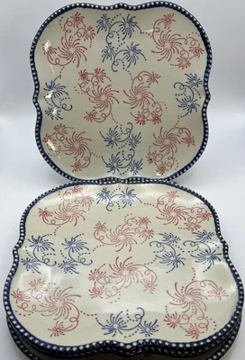 4 nuevos platos de ensalada de encaje floral azul cuadrado de 8 pulgadas Temp-tations de Tara fuegos artificiales Foto 1 de 3