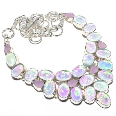 Tripletta Opale di Fuoco ,Rosa Giada Gemma 925 Sterling Argento Gioielli Collana - Immagine 1 di 4