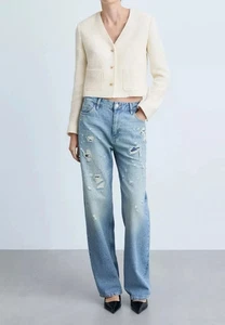 Neu mit Etikett Elie Tahari Damen V-Ausschnitt Tweed kurze Jacke Blazer creme Größe XS $ 245 - Bild 1 von 10