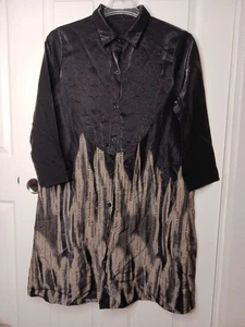 NWOT Retro Shirt Dress Maxi Black Silk 2X Y2K Gothic Button Down 3/4 S. CLUB WE - Picture 1 of 9