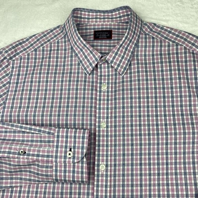 Camisa masculina UNTUCKit GG alta azul/rosa xadrez slim fit sem rugas - Imagem 1 de 4