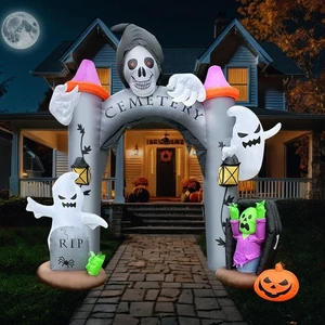 12FT Halloween Inflatable Giant Cemetery Archway with Grim Reaper, Pumpkin an... - Bild 1 von 6