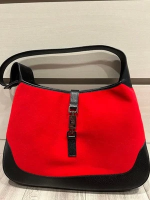 Bolso de Hombro GUCCI Jackie Cuero Lana Rojo De Colección De Japón Foto 1 de 4
