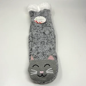 Sweet Home Socks Womens One Size Knit Slipper Socks Kitty Cat Faux Fur Lined - Picture 1 of 6