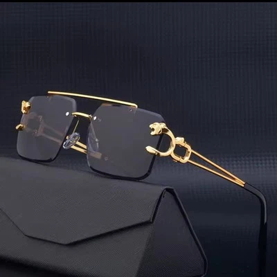 Moda Metal Leopardo Gafas de sol Sin montura Doble Puente Degradado  Foto 1 de 2