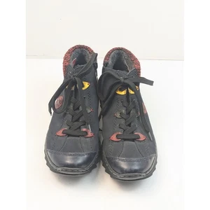 Rieker Black Leather Womens Size 40 Ankle Boots Lace Up Zip Up Comfort Casual - Picture 1 of 22