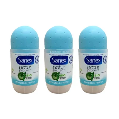 3 x Sanex Natur protect Invisible Fresh Bio Bamboo Roll-On Deodorant 50ml VEGAN