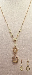 Vtg Avon Y Faceted Lite Green Glass Stone Choker Necklace w Matching Earrings - Picture 1 of 7