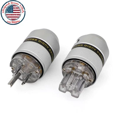 Par de conectores de alimentación enchapados en rodio de EE. UU. + adaptador IEC para cable de alimentación Foto 1 de 4