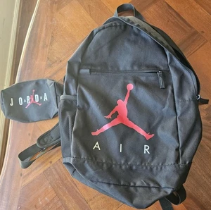 Nike Air Jordan Kids 49cm Long Backpack School Bag Pencil Case Black Red 9A0503 - Picture 1 of 16