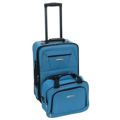 2 PC Fashion Softside Upright Luggage Set Expandable Wheel Turquoise (14/19) - Image 1 of 4