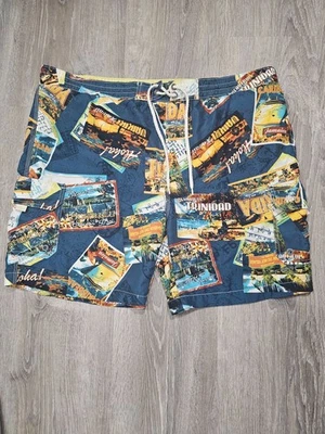 Caribbean Joe Island Print Swim Shorts XL Mesh Lined Board Trunks - Image 1 of 4