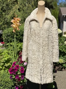 Vintage 9Os Olympia Limited Coat Faux Crushed Fur Zip Up Overcoat Womens Sz S - Picture 1 of 6
