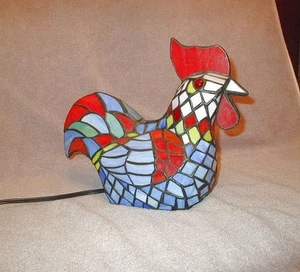 Vintage Tiffany Stil Buntglas Hahn Akzent Lampe Vogel Nachtlicht Ausschalter - Bild 1 von 8
