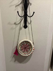 Vintage Perlen Tasche, gehäkelter Rücken, Garn Akzent, Kettengriff, Kamelfäden G7 - Bild 1 von 6